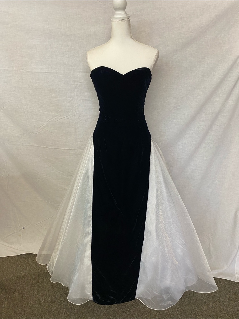 Loralie Original Strapless Black Velvet Gown with White Organza Skirt